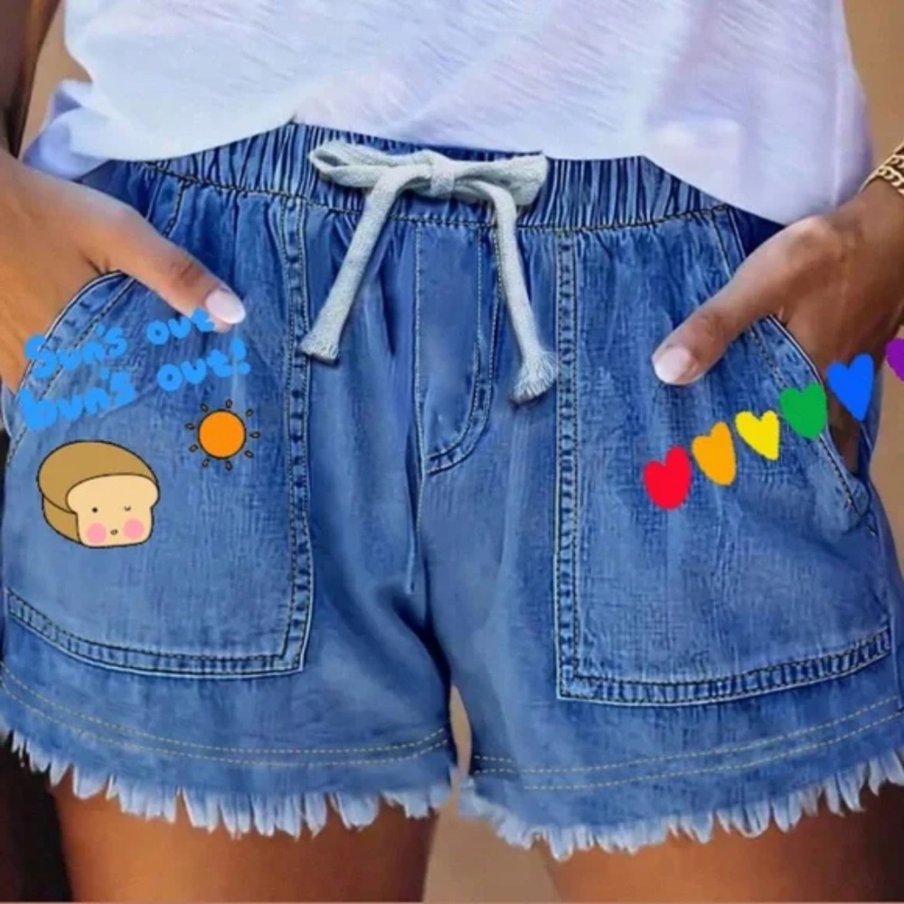 Light Wash Frayed Hem Pocket jean Denim Shorts - Picture 2 of 7